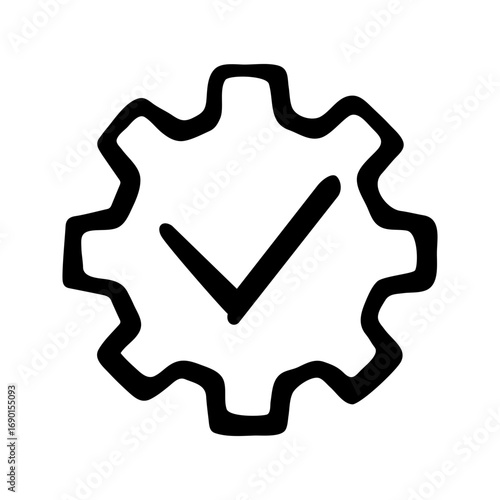Gear and check mark doodle vector icon