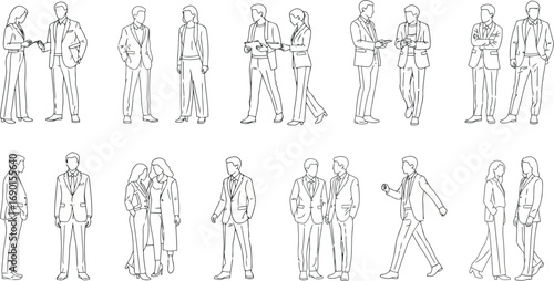 Vector vector art of collection of people interacting and standing, transparent background