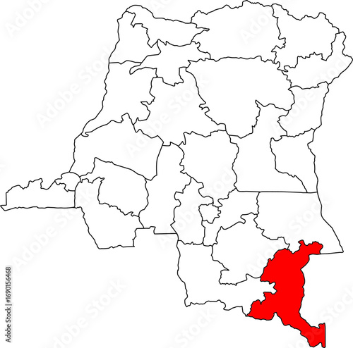 A vector map of the Democratic Republic of Congo highlighting the Haut Katanga province. Ideal for mining, economic, and geographical reports.

