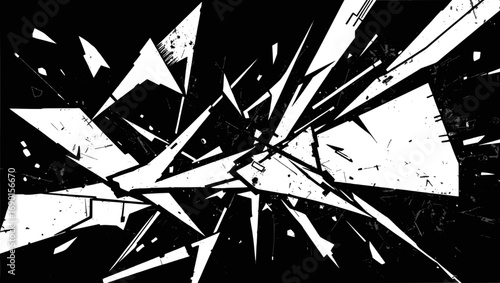 Vector art of abstract black and white shattered glass with sharp edges