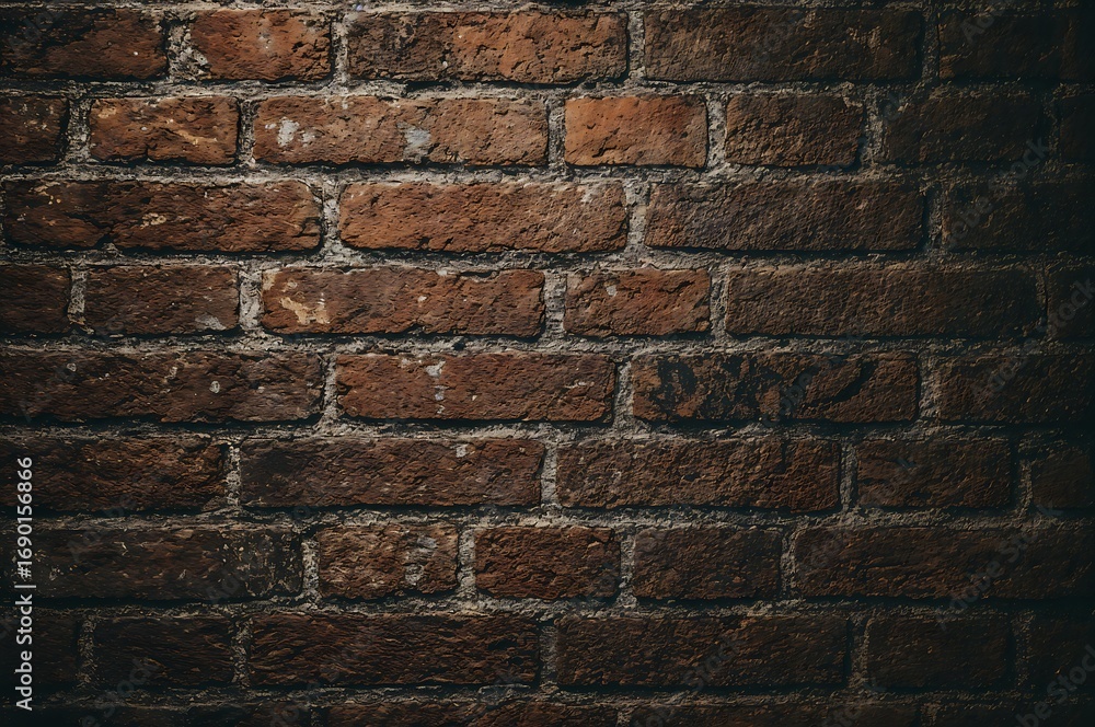 Obraz premium Rustic Red Brick Wall Pattern with Dark Shadows Background