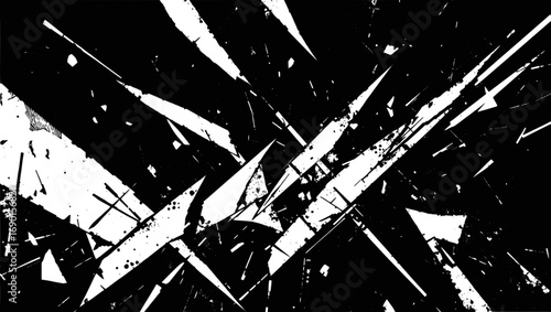 Vector art of abstract black and white shattered glass pattern with sharp edges
