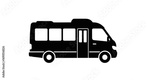 Black Silhouette Icon of a Small Passenger Minibus.