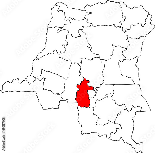 A vector map of the Democratic Republic of Congo highlighting the Kasai-Central province. Perfect for resource, economic, and geographical reports.

