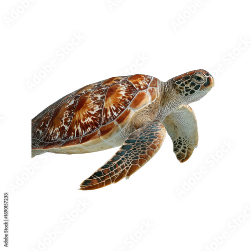 Majestic Hawksbill Sea Turtle, Isolated on Black Background