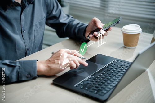 Schilderij op canvas Online banking transfer money concept