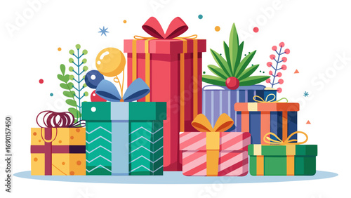 Vector art of pile of colorful gift boxes for christmas time