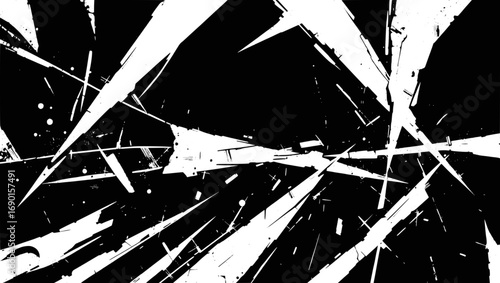 Vector art of abstract black and white shattered glass texture with sharp edges