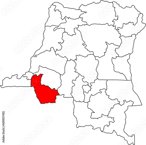A vector map of the Democratic Republic of Congo highlighting the Kwango province. Perfect for data visualization, reports, and presentations.

