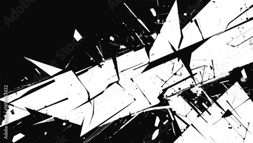 Vector art of abstract black and white shattered glass texture with sharp edges