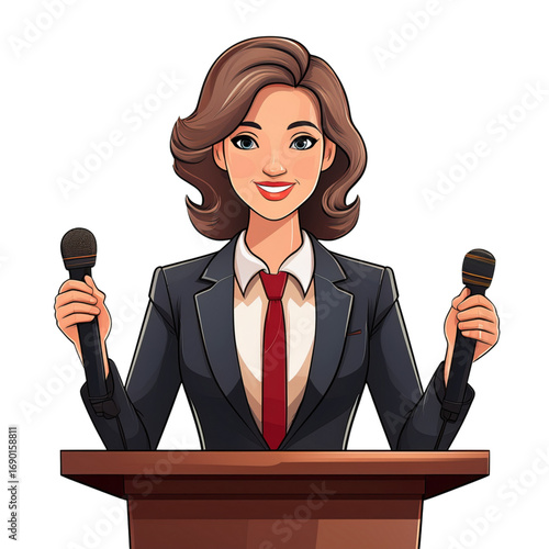 Female public speaker giving a speech illustration