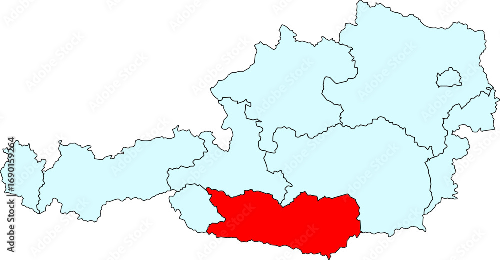 Obraz premium A detailed vector map of Austria with a highlighted Carinthia state. Ideal for presentations, educational materials, and data visualization.