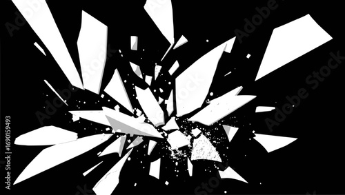 Vector art of abstract shattered glass explosion with sharp fragments on
