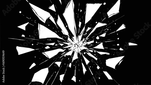 Vector art of abstract black and white shattered glass explosion effect