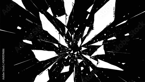 Vector art of abstract black and white shattered glass effect with jagged edges