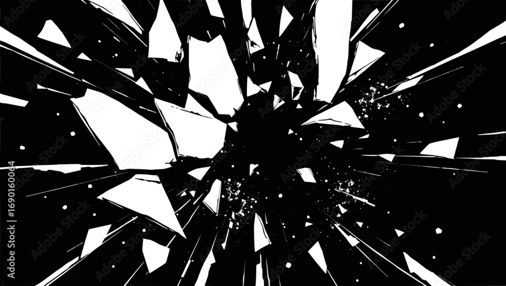 Αυτοκόλλητο Vector art of abstract black and white shattered glass explosion effect backgrou