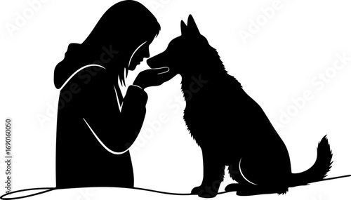 Silhouette of a Person Showing Affection to a Dog