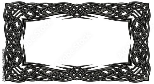 Intricate Celtic knotwork frame design with a dark, metallic finish for elegant borders