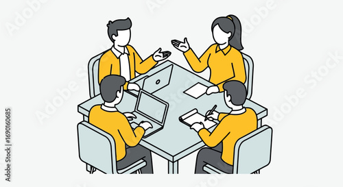 Vector vector art of business meeting with people collaborating around a table transparent background