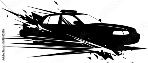 Dynamic Police Car Silhouette with Speed Effect Illustration