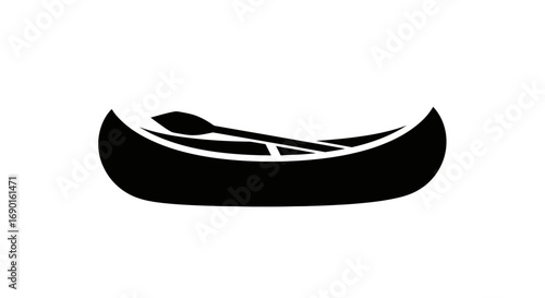 Black Silhouette of a Canoe with Paddle Inside.