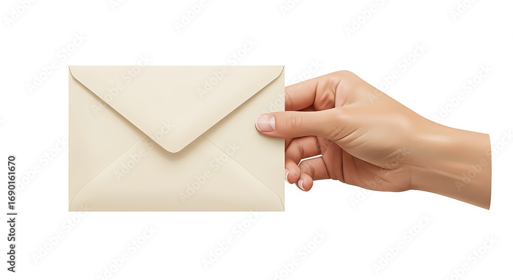 Fototapeta premium Hand Holding a Light Beige Envelope.