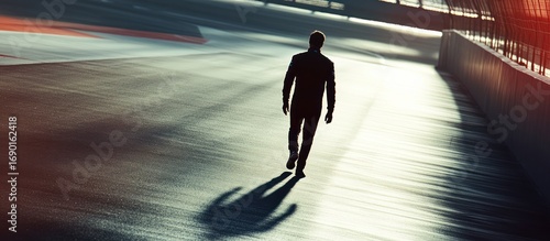 Silhouette of a Man Walking on a Race Track