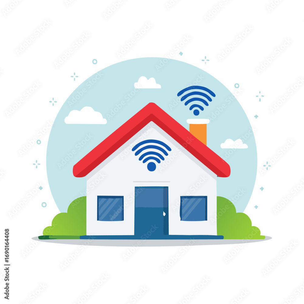 Naklejka premium Smart Home Wi-Fi Connection Illustration