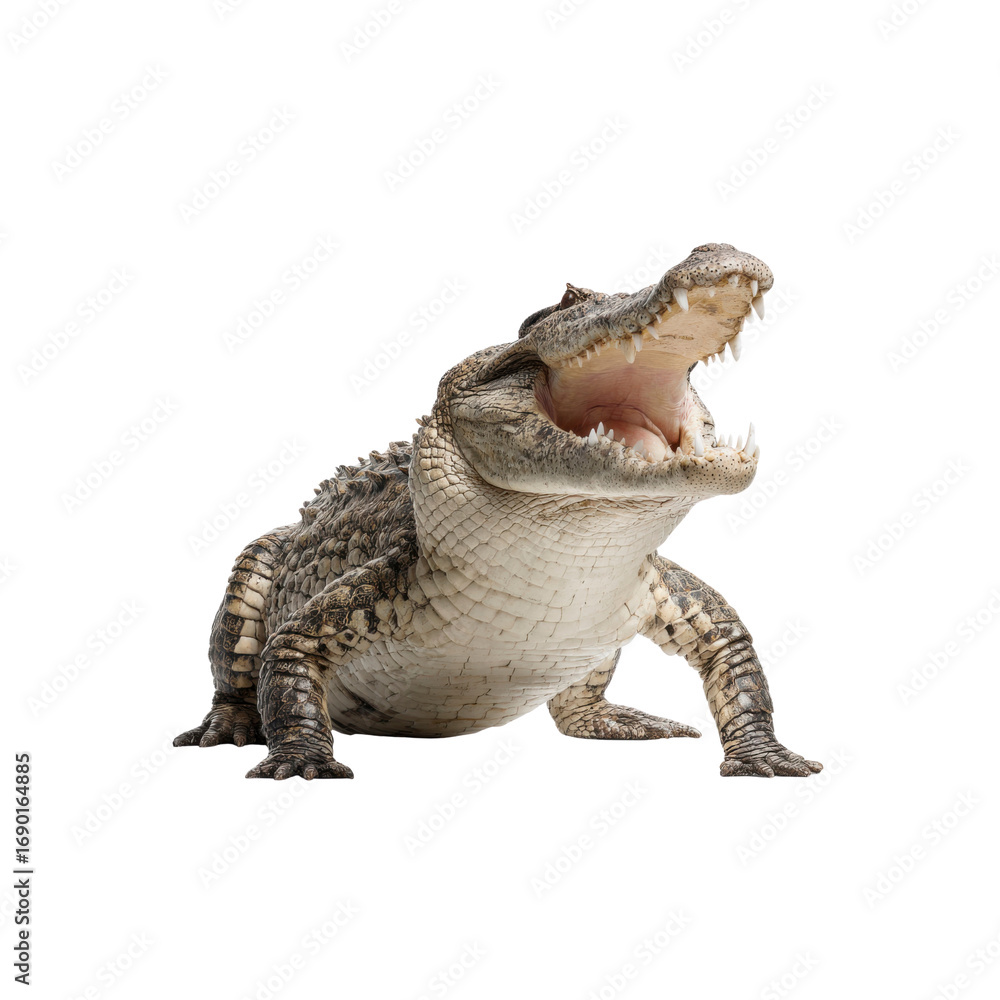 Naklejka premium Young Crocodile with Open Mouth, Isolated on Black Background