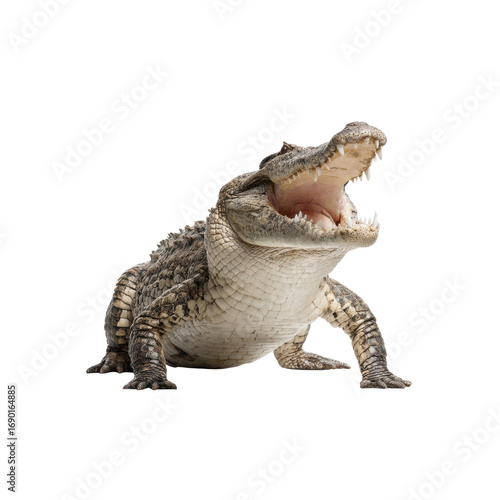 Young Crocodile with Open Mouth, Isolated on Black Background