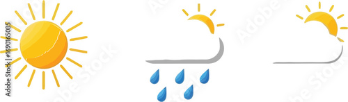 Weather forecast icons, depicting sunny, cloudy, rainy, snowy, and stormy conditions for accurate weather updates
