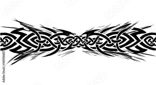 Bold black tribal knot border design with dynamic brush strokes and sharp edges