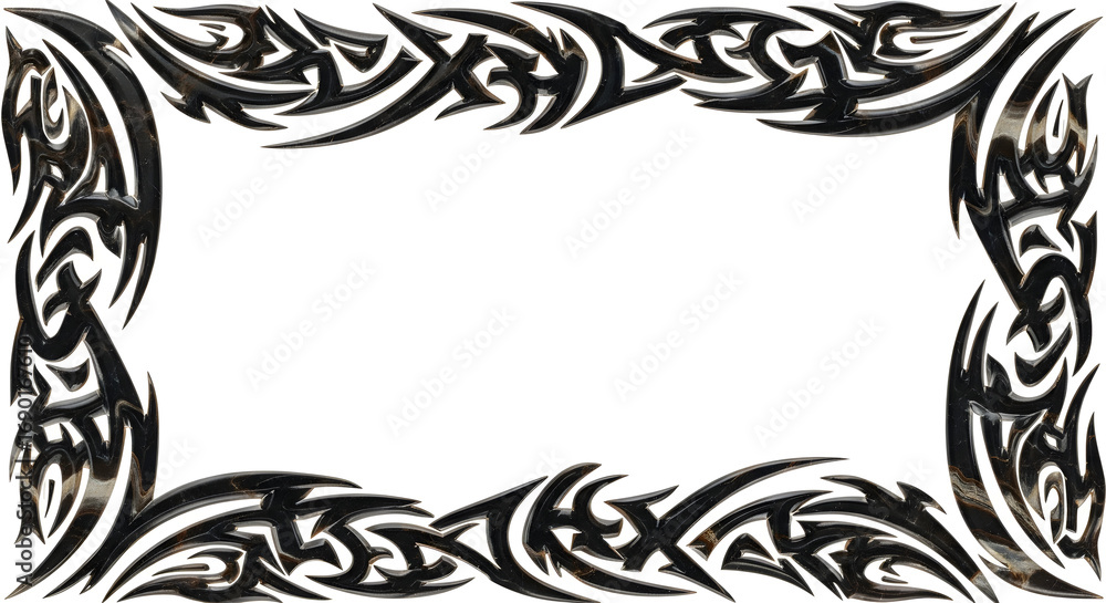 Fototapeta premium Bold tribal border design with sharp, dynamic edges and a glossy black finish