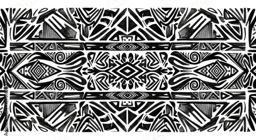 Dynamic tribal pattern with bold black ink strokes on white background