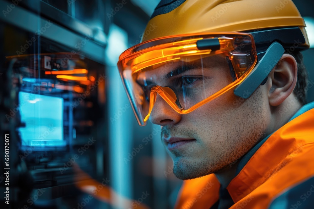 A focused technician wearing safety gear meticulously inspects complex machinery, showcasing industrial technology and precision. A focused technician wearing safety gear meticulously inspects complex machinery, showcasing industrial technology and precision.
