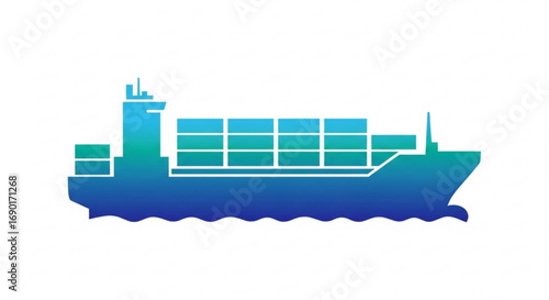 Modern container cargo ship sailing across the ocean, symbolizing global trade, logistics, and international shipping, with a gradient blue design