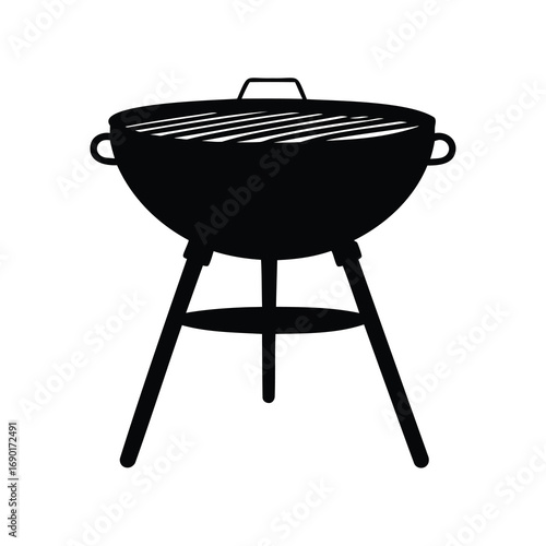 Black and white illustration of a barbecue grill, cooking on the backyard, camp grill silhouette vector illustration