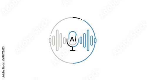 AI Voice Technology Concept Represented by Microphone with Sound Waves, Modern Design for Podcast, Voice Assistant, and Audio Branding in Business