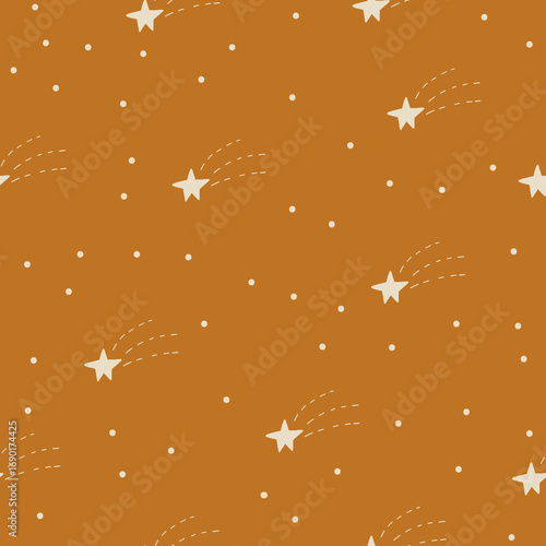 A pattern with stars on a red background. Digital paper, for surface design, kids clothing, print