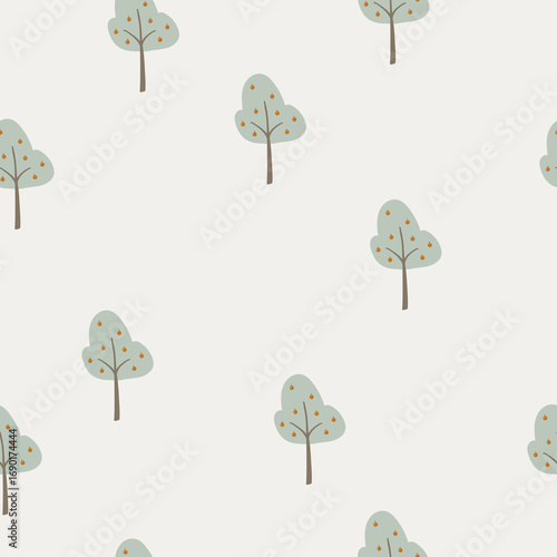 Seamless pattern with tree print. Digital paper, for surface design, kids clothing, print
