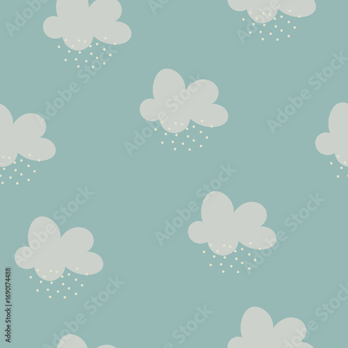 Seamless pattern with clouds on a blue background, turquoise. Digital paper, for surface design, kids clothing, print
