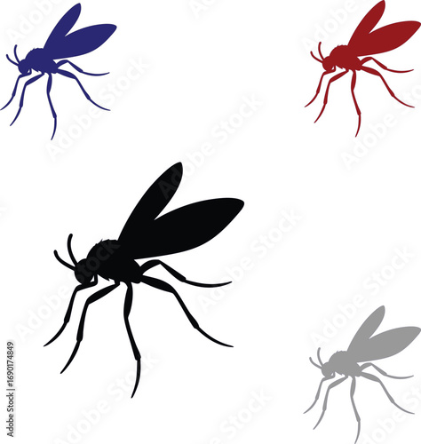 Mosquito and Fly Pest Insect Silhouette Icon Set