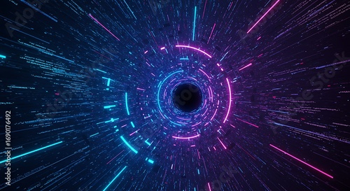 Neon Tunnel with Light Streaks and Dark Center.