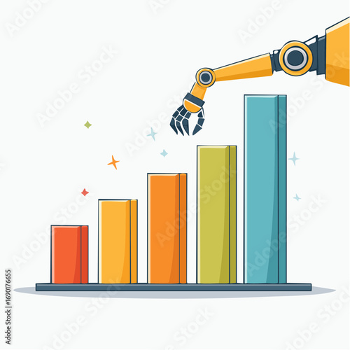 Orange Yellow Green Teal Bar Graph Increased By Robotic Arm