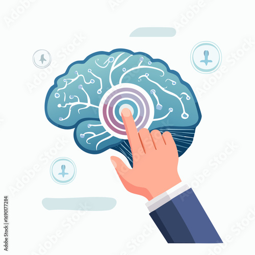 Hand Touching Digital Brain