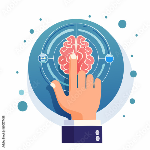 Human Hand Interacting With Digital Brain Interface