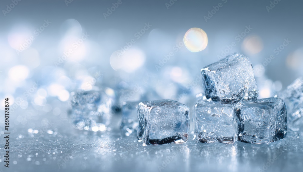 Obraz premium Ice cubes on a surface, close-up