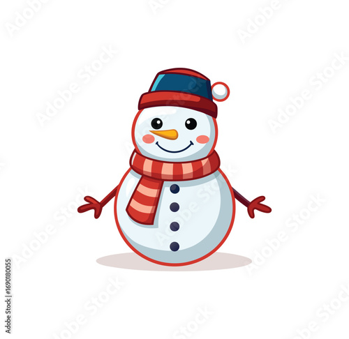 Cute cartoon snowman with red scarf and hat festive winter character fun holiday graphic
