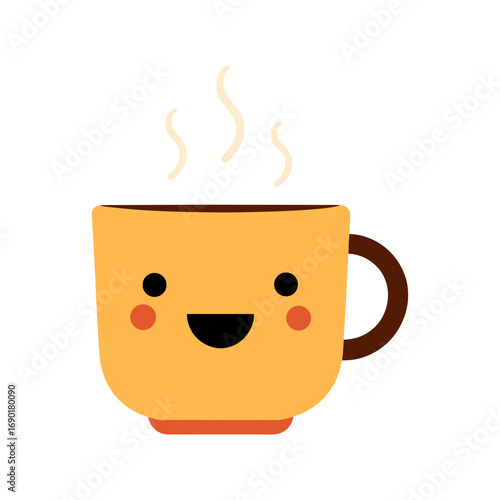 Cartoon Smiling Coffee Cup Flat Vector Illustration
