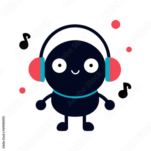 Cartoon Headphones Character With Music Notes Flat Vector Illustration